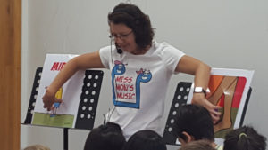 Photo of Monica Judd at Miss Mon's Music "Let's Go To The Beach" Workshop, Mitchelton Library, 2016.