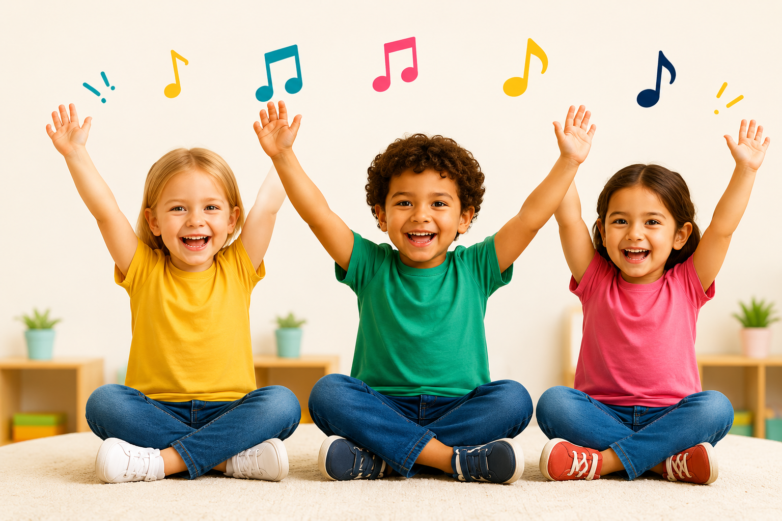 Joyful kids with music notes Home Page picture